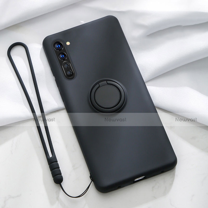 Ultra-thin Silicone Gel Soft Case Cover with Magnetic Finger Ring Stand for Oppo K7 5G Black