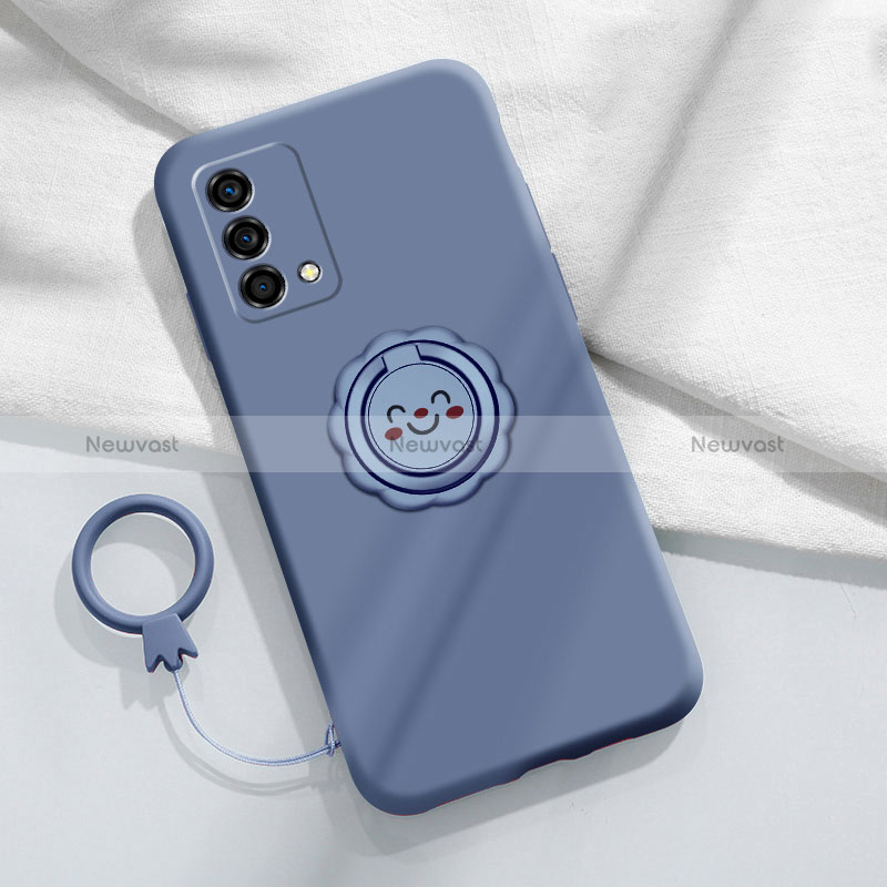 Ultra-thin Silicone Gel Soft Case Cover with Magnetic Finger Ring Stand for Oppo K9 5G Lavender Gray