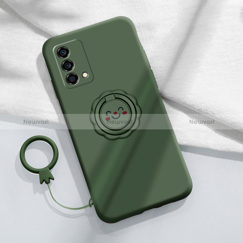 Ultra-thin Silicone Gel Soft Case Cover with Magnetic Finger Ring Stand for Oppo K9 5G Midnight Green