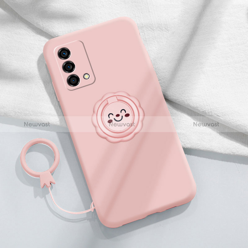 Ultra-thin Silicone Gel Soft Case Cover with Magnetic Finger Ring Stand for Oppo K9 5G Pink