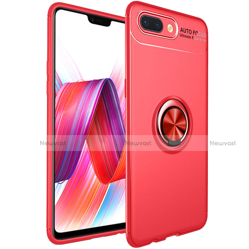 Ultra-thin Silicone Gel Soft Case Cover with Magnetic Finger Ring Stand for Oppo R15X Red