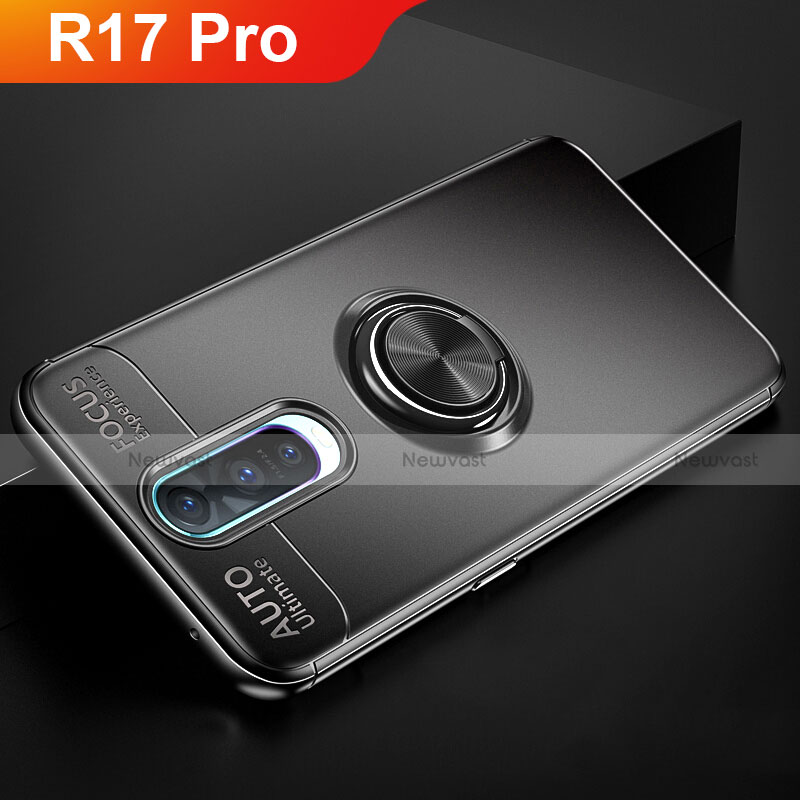 Ultra-thin Silicone Gel Soft Case Cover with Magnetic Finger Ring Stand for Oppo R17 Pro Black