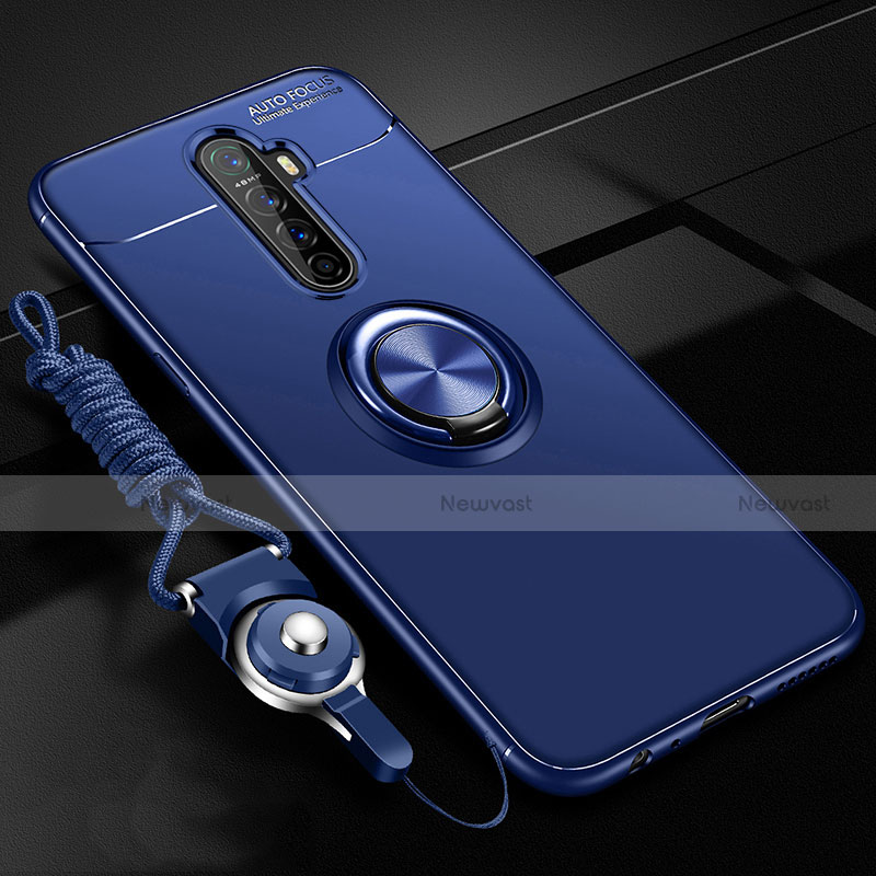 Ultra-thin Silicone Gel Soft Case Cover with Magnetic Finger Ring Stand for Oppo Reno Ace Blue