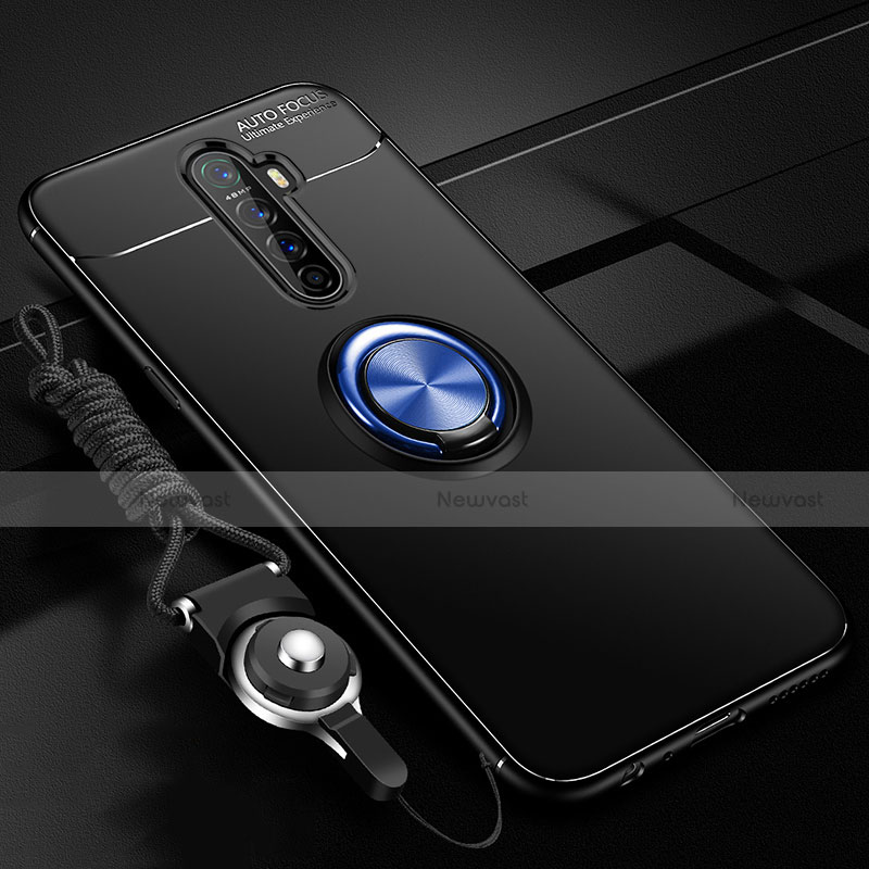 Ultra-thin Silicone Gel Soft Case Cover with Magnetic Finger Ring Stand for Oppo Reno Ace Blue and Black