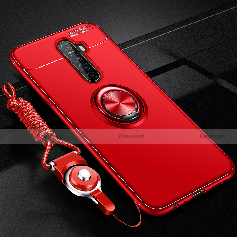 Ultra-thin Silicone Gel Soft Case Cover with Magnetic Finger Ring Stand for Oppo Reno Ace Red