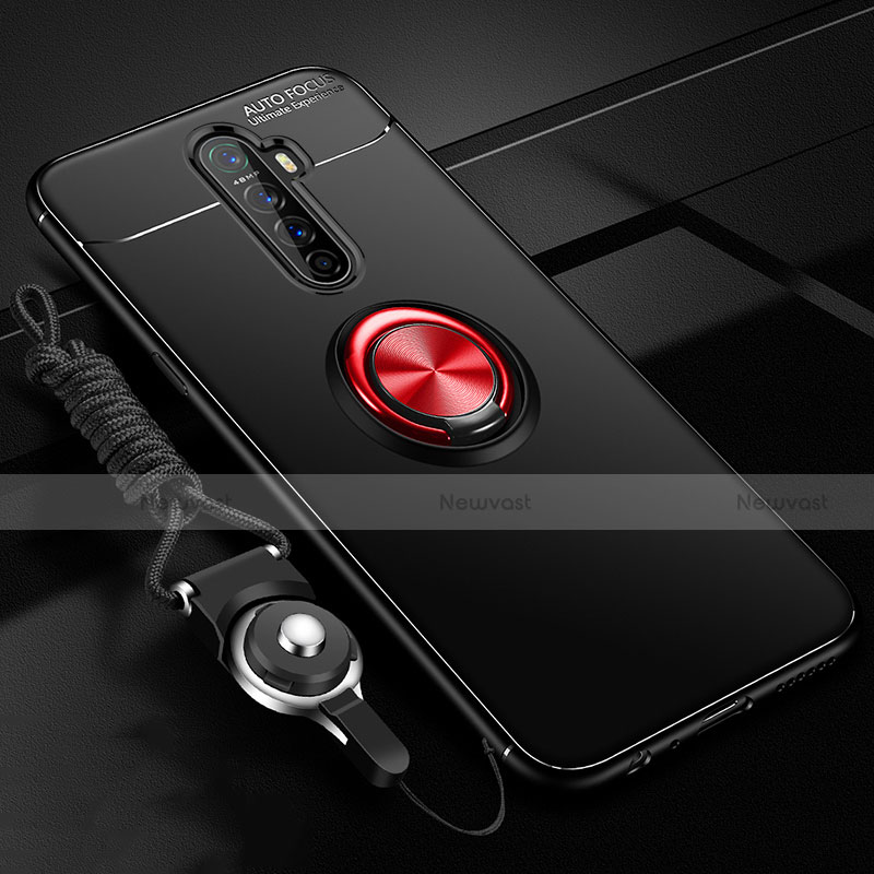 Ultra-thin Silicone Gel Soft Case Cover with Magnetic Finger Ring Stand for Oppo Reno Ace Red and Black