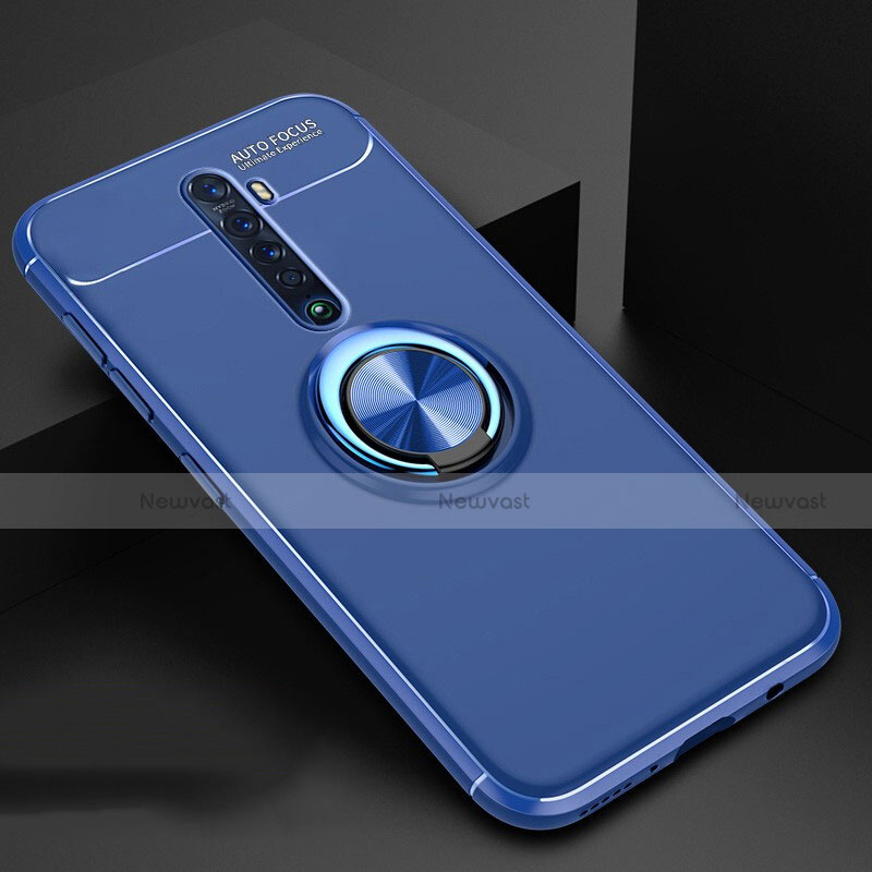 Ultra-thin Silicone Gel Soft Case Cover with Magnetic Finger Ring Stand for Oppo Reno2 Blue