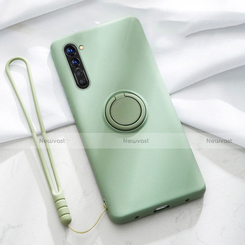 Ultra-thin Silicone Gel Soft Case Cover with Magnetic Finger Ring Stand for Oppo Reno3 Green