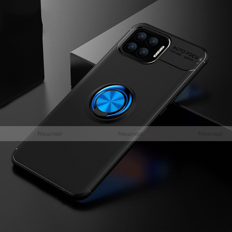 Ultra-thin Silicone Gel Soft Case Cover with Magnetic Finger Ring Stand for Oppo Reno4 F Blue and Black