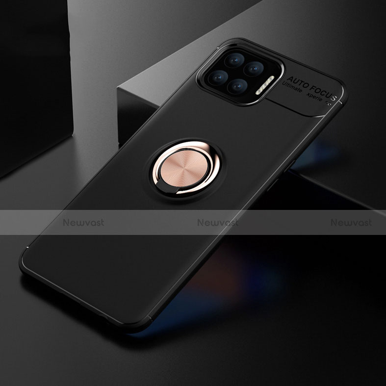 Ultra-thin Silicone Gel Soft Case Cover with Magnetic Finger Ring Stand for Oppo Reno4 Lite Gold and Black