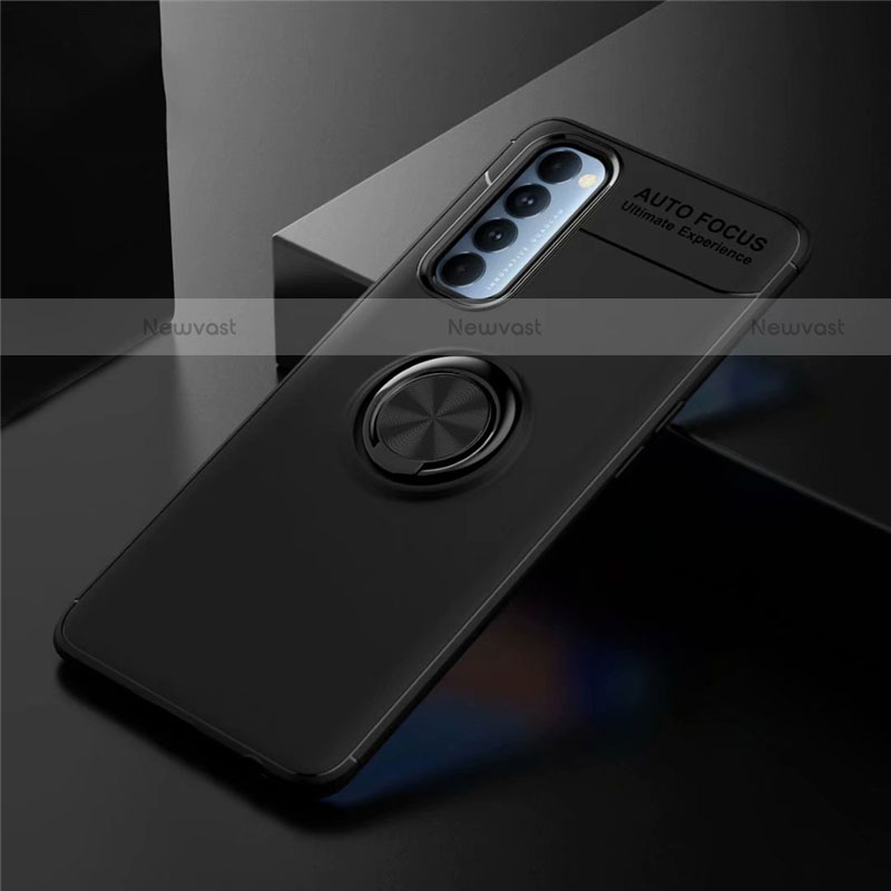 Ultra-thin Silicone Gel Soft Case Cover with Magnetic Finger Ring Stand for Oppo Reno4 Pro 4G Black