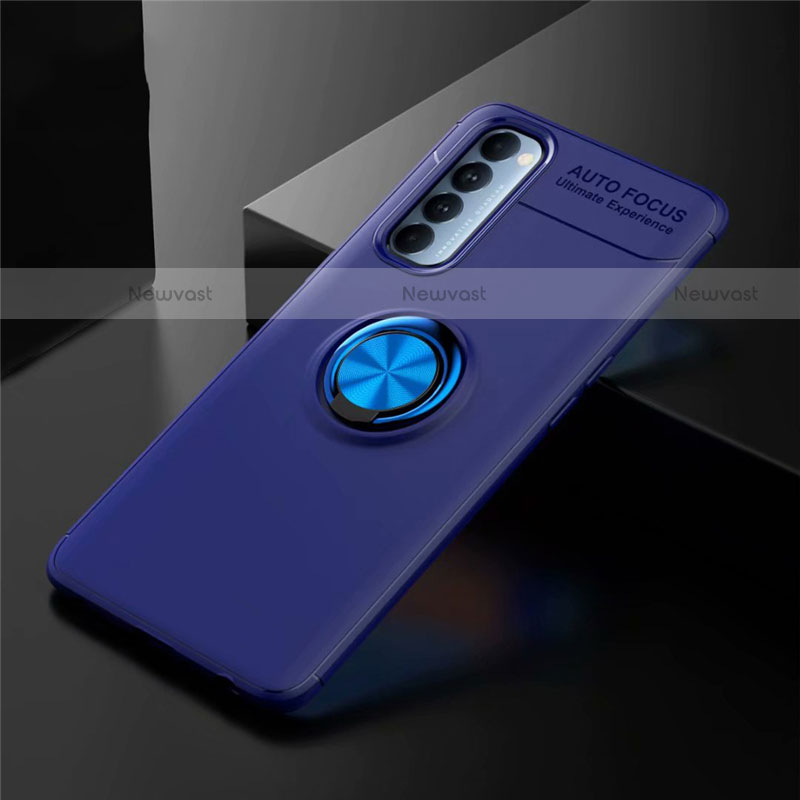 Ultra-thin Silicone Gel Soft Case Cover with Magnetic Finger Ring Stand for Oppo Reno4 Pro 4G Blue