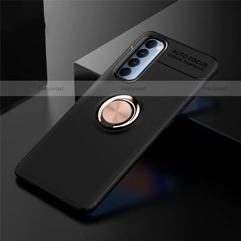 Ultra-thin Silicone Gel Soft Case Cover with Magnetic Finger Ring Stand for Oppo Reno4 Pro 4G Gold and Black
