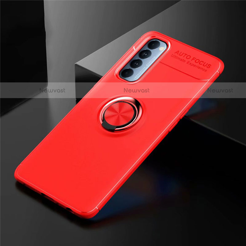 Ultra-thin Silicone Gel Soft Case Cover with Magnetic Finger Ring Stand for Oppo Reno4 Pro 4G Red