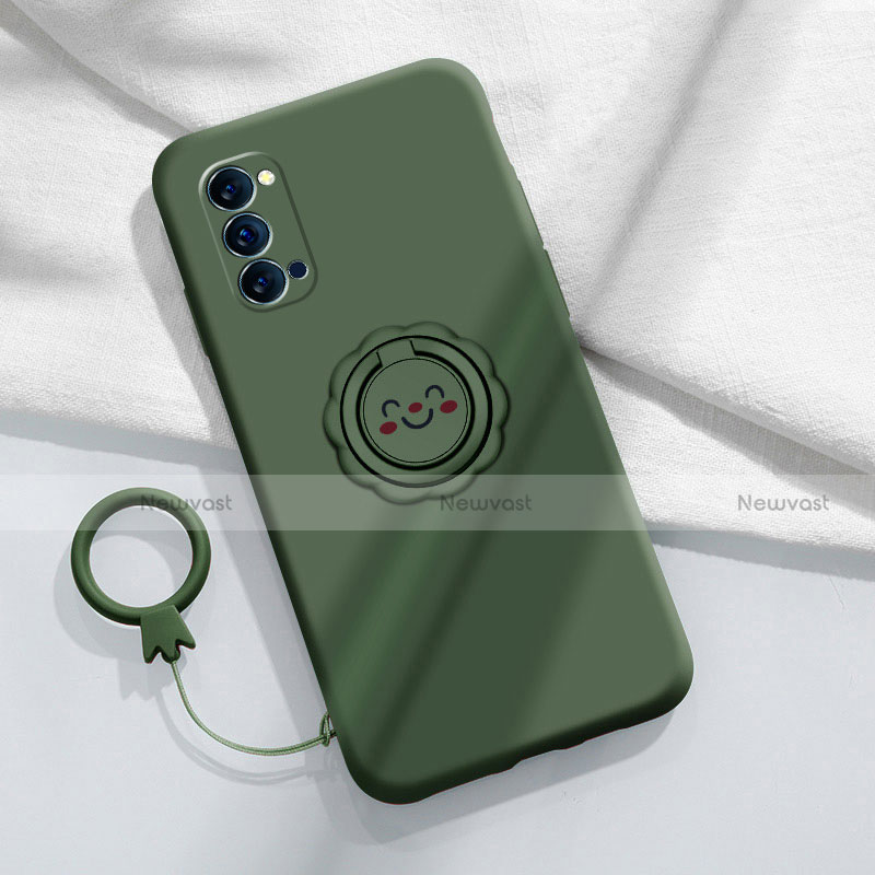 Ultra-thin Silicone Gel Soft Case Cover with Magnetic Finger Ring Stand for Oppo Reno4 Pro 5G Green