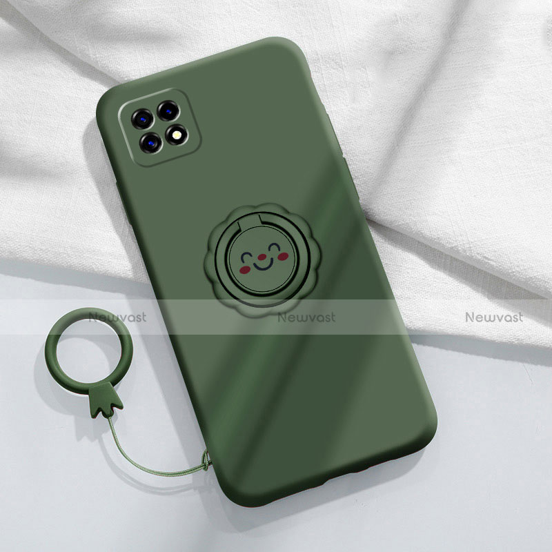 Ultra-thin Silicone Gel Soft Case Cover with Magnetic Finger Ring Stand for Oppo Reno4 SE 5G Midnight Green