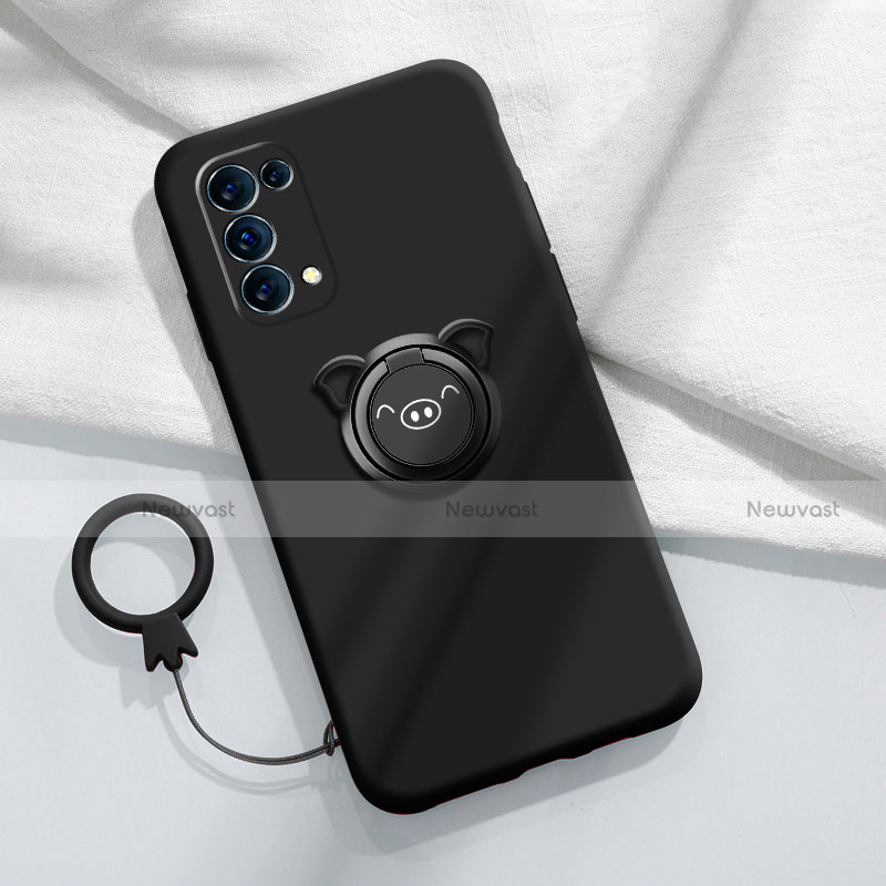 Ultra-thin Silicone Gel Soft Case Cover with Magnetic Finger Ring Stand for Oppo Reno5 Pro 5G Black