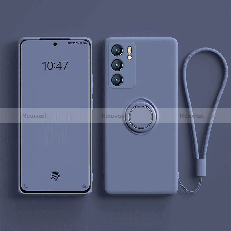 Ultra-thin Silicone Gel Soft Case Cover with Magnetic Finger Ring Stand for Oppo Reno6 5G Lavender Gray