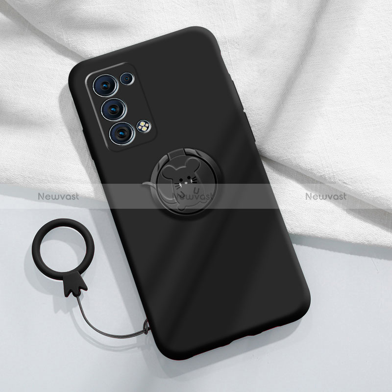 Ultra-thin Silicone Gel Soft Case Cover with Magnetic Finger Ring Stand for Oppo Reno6 Pro 5G