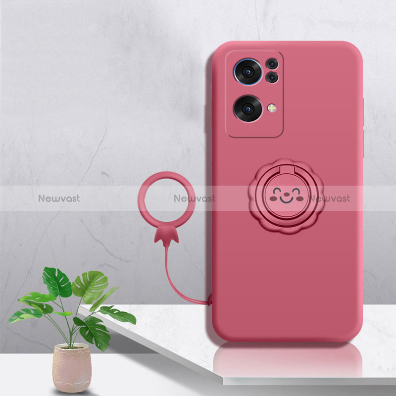 Ultra-thin Silicone Gel Soft Case Cover with Magnetic Finger Ring Stand for Oppo Reno7 Pro 5G