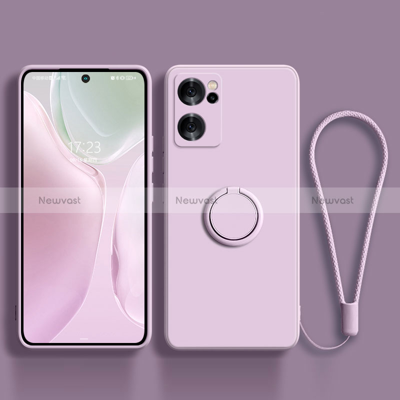 Ultra-thin Silicone Gel Soft Case Cover with Magnetic Finger Ring Stand for Oppo Reno7 SE 5G Clove Purple