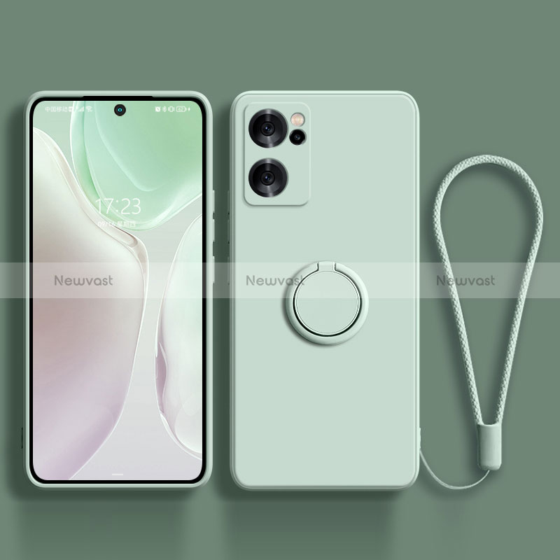 Ultra-thin Silicone Gel Soft Case Cover with Magnetic Finger Ring Stand for Oppo Reno7 SE 5G Matcha Green