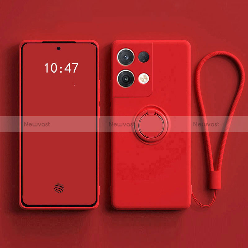 Ultra-thin Silicone Gel Soft Case Cover with Magnetic Finger Ring Stand for Oppo Reno8 Pro 5G Red