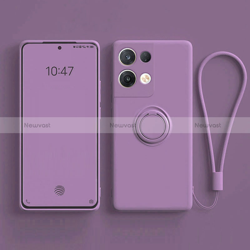 Ultra-thin Silicone Gel Soft Case Cover with Magnetic Finger Ring Stand for Oppo Reno8 Pro+ Plus 5G Purple