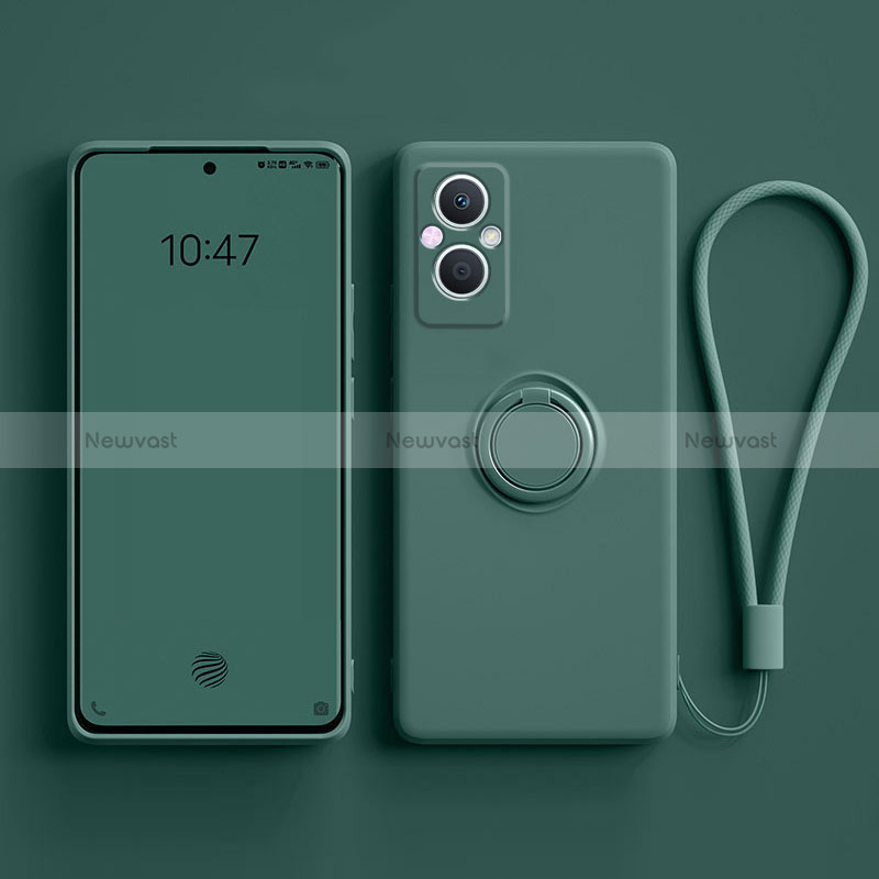 Ultra-thin Silicone Gel Soft Case Cover with Magnetic Finger Ring Stand for Oppo Reno8 Z 5G Midnight Green