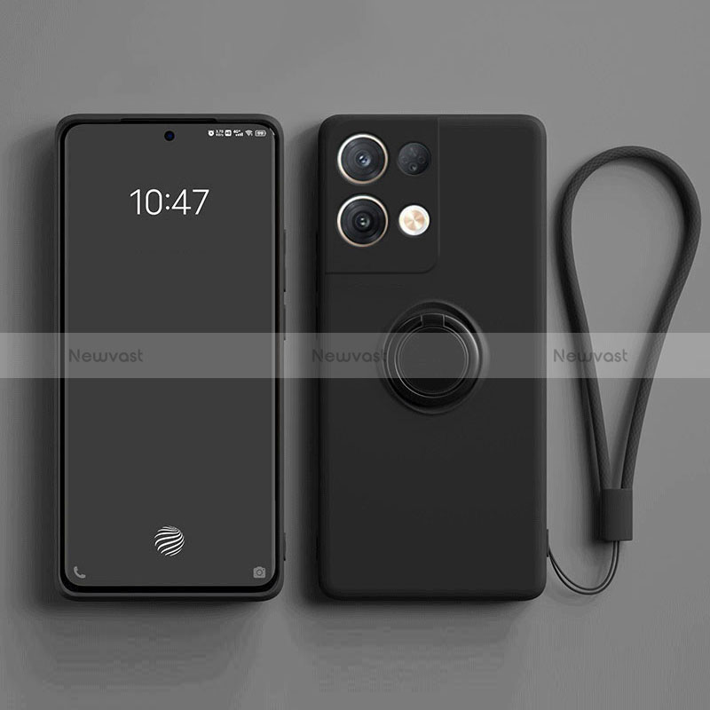 Ultra-thin Silicone Gel Soft Case Cover with Magnetic Finger Ring Stand for Oppo Reno9 Pro 5G Black