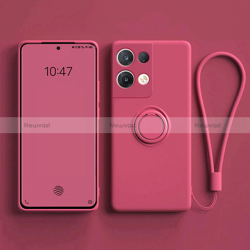 Ultra-thin Silicone Gel Soft Case Cover with Magnetic Finger Ring Stand for Oppo Reno9 Pro+ Plus 5G Hot Pink