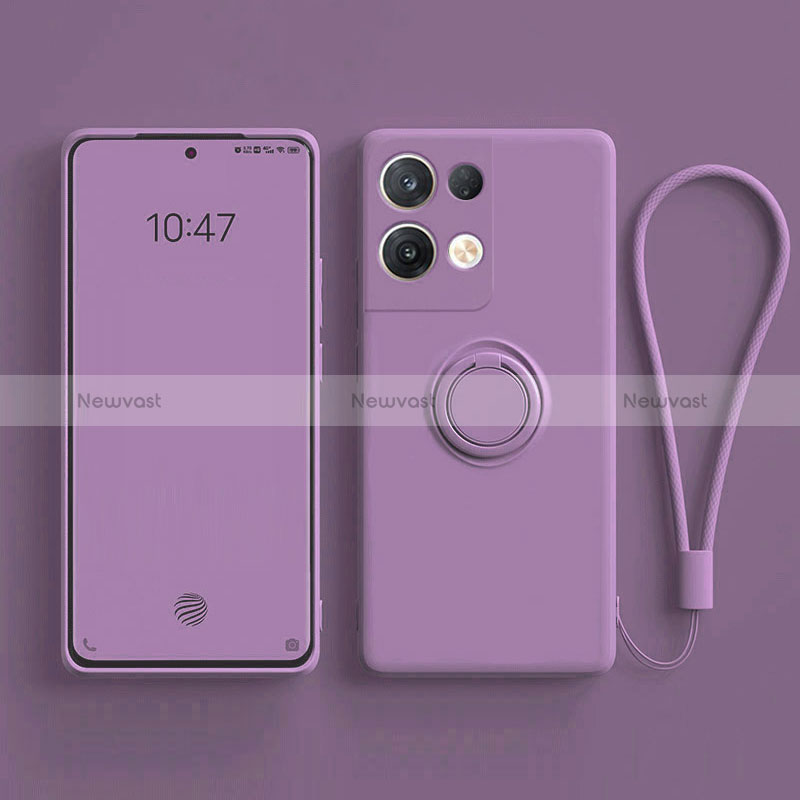 Ultra-thin Silicone Gel Soft Case Cover with Magnetic Finger Ring Stand for Oppo Reno9 Pro+ Plus 5G Purple