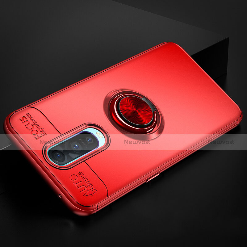 Ultra-thin Silicone Gel Soft Case Cover with Magnetic Finger Ring Stand for Oppo RX17 Pro Red