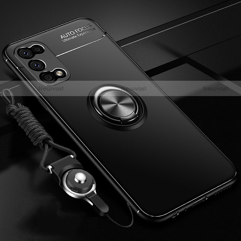 Ultra-thin Silicone Gel Soft Case Cover with Magnetic Finger Ring Stand for Realme Narzo 30 Pro 5G Black