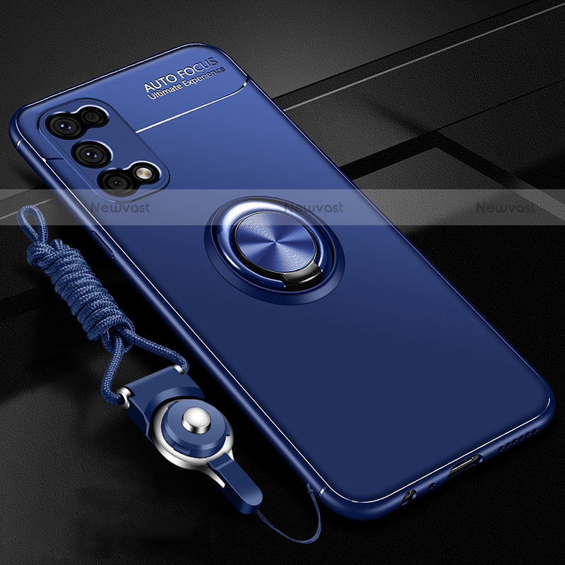 Ultra-thin Silicone Gel Soft Case Cover with Magnetic Finger Ring Stand for Realme Q2 5G Blue