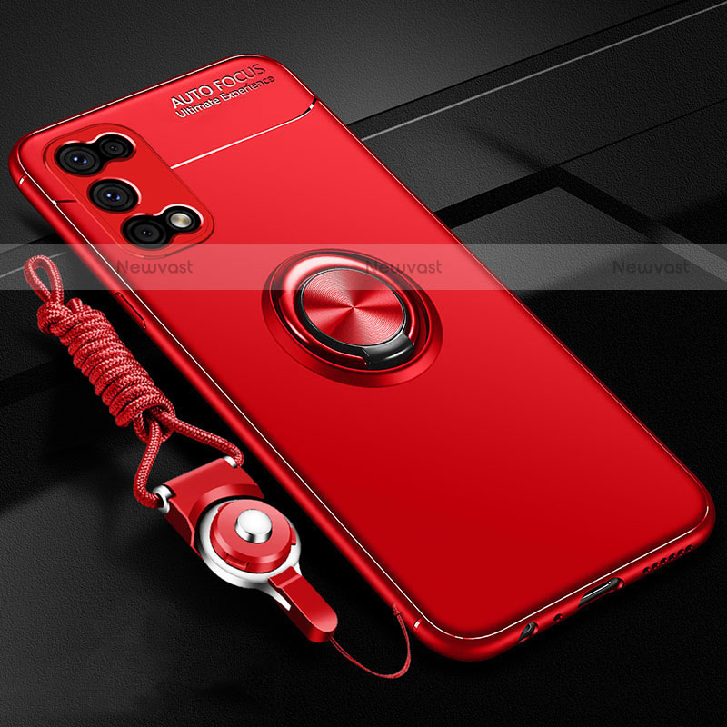 Ultra-thin Silicone Gel Soft Case Cover with Magnetic Finger Ring Stand for Realme Q2 5G Red