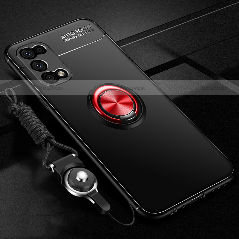 Ultra-thin Silicone Gel Soft Case Cover with Magnetic Finger Ring Stand for Realme Q2 5G Red and Black