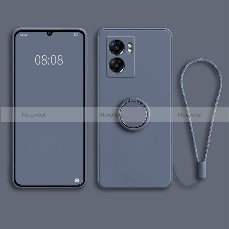 Ultra-thin Silicone Gel Soft Case Cover with Magnetic Finger Ring Stand for Realme Q5i 5G Lavender Gray