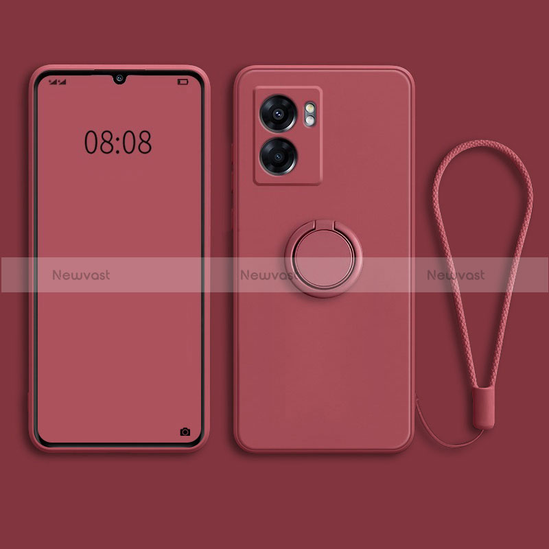 Ultra-thin Silicone Gel Soft Case Cover with Magnetic Finger Ring Stand for Realme Q5i 5G Red