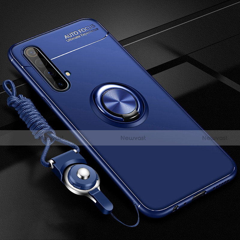 Ultra-thin Silicone Gel Soft Case Cover with Magnetic Finger Ring Stand for Realme X50t 5G Blue