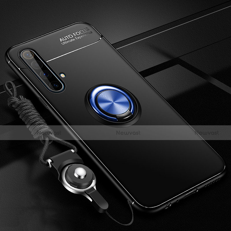 Ultra-thin Silicone Gel Soft Case Cover with Magnetic Finger Ring Stand for Realme X50t 5G Blue and Black