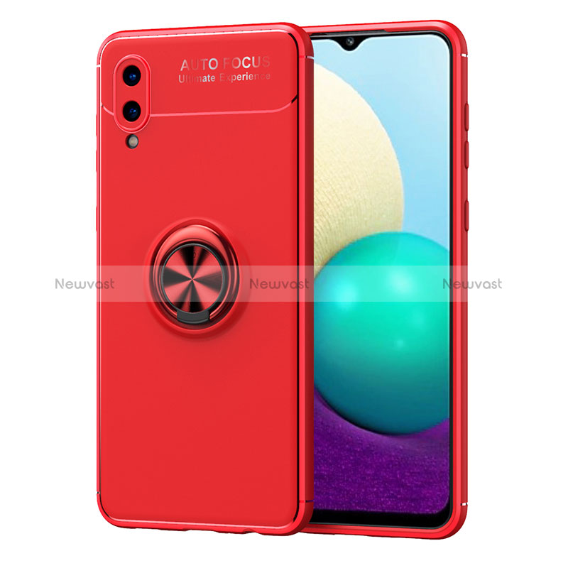 Ultra-thin Silicone Gel Soft Case Cover with Magnetic Finger Ring Stand for Samsung Galaxy A02 Red