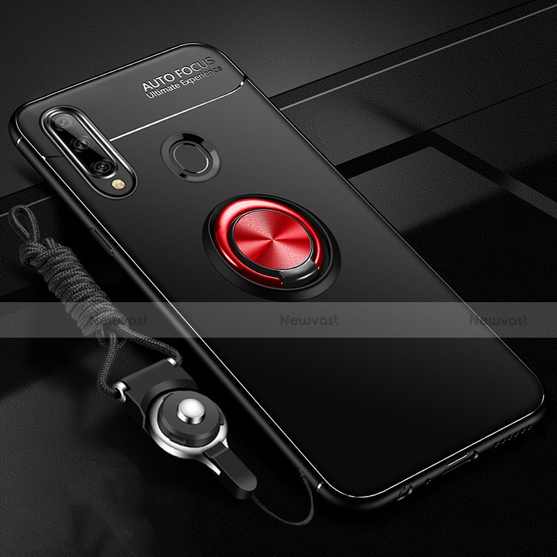 Ultra-thin Silicone Gel Soft Case Cover with Magnetic Finger Ring Stand for Samsung Galaxy A20s Red and Black