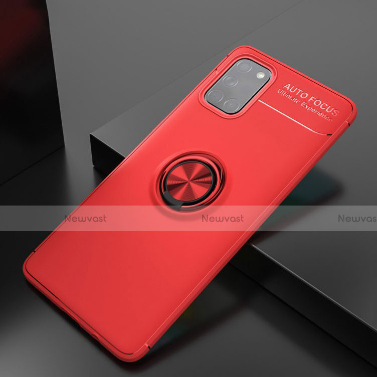 Ultra-thin Silicone Gel Soft Case Cover with Magnetic Finger Ring Stand for Samsung Galaxy A31 Red