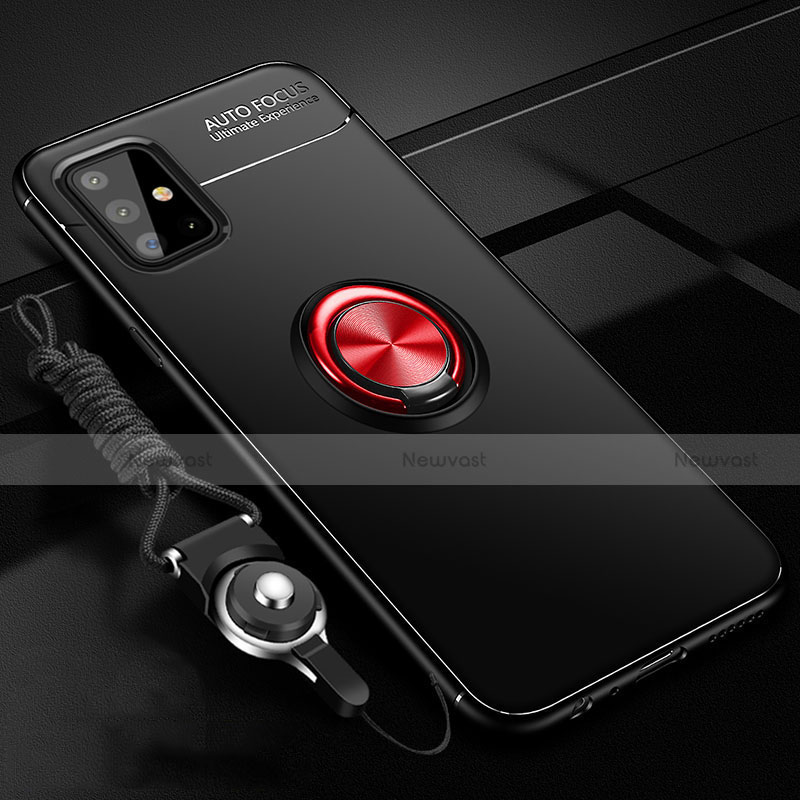 Ultra-thin Silicone Gel Soft Case Cover with Magnetic Finger Ring Stand for Samsung Galaxy A51 4G Red and Black