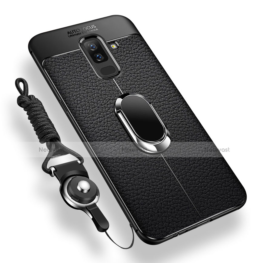 Ultra-thin Silicone Gel Soft Case Cover with Magnetic Finger Ring Stand for Samsung Galaxy A6 Plus (2018) Black