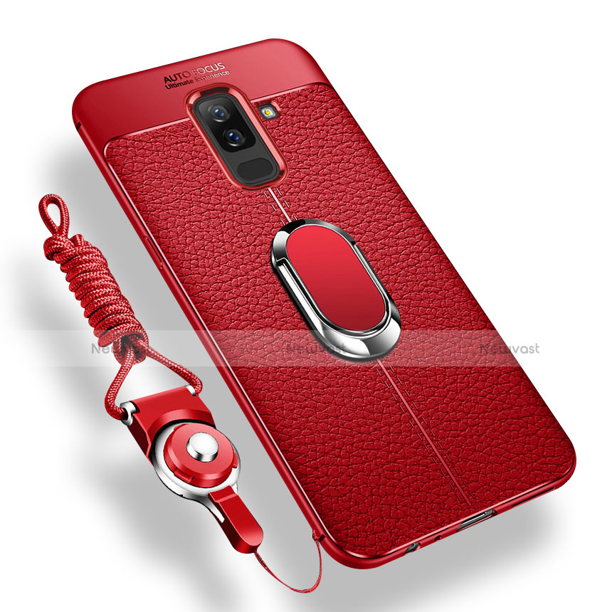 Ultra-thin Silicone Gel Soft Case Cover with Magnetic Finger Ring Stand for Samsung Galaxy A6 Plus (2018) Red