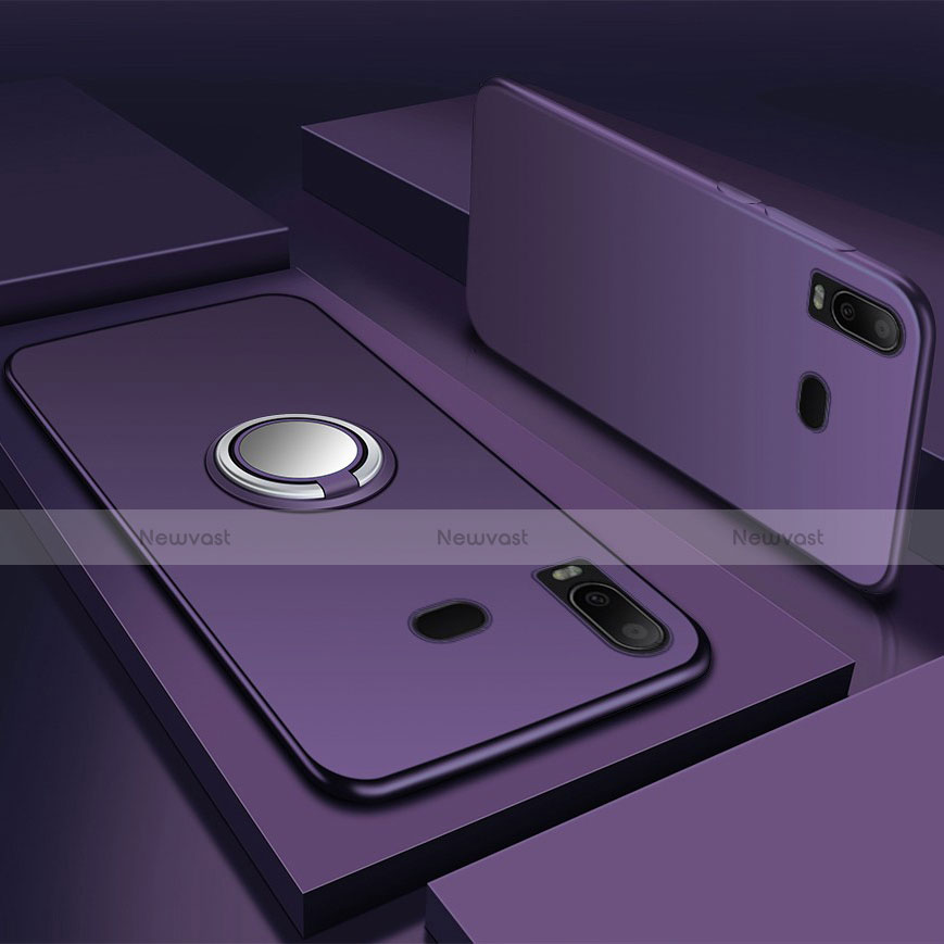 Ultra-thin Silicone Gel Soft Case Cover with Magnetic Finger Ring Stand for Samsung Galaxy A6s Purple