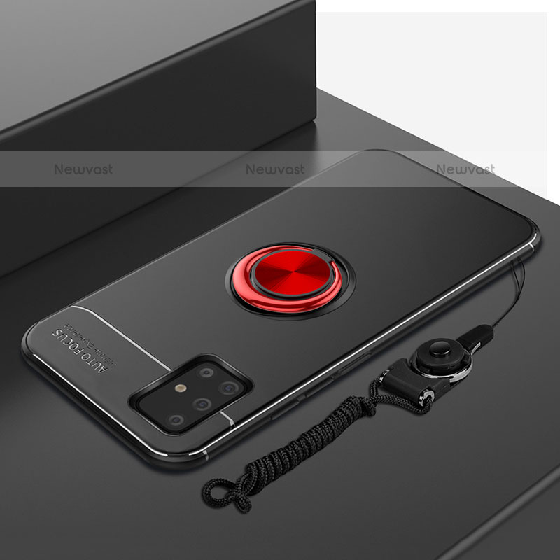 Ultra-thin Silicone Gel Soft Case Cover with Magnetic Finger Ring Stand for Samsung Galaxy A71 4G A715 Red and Black