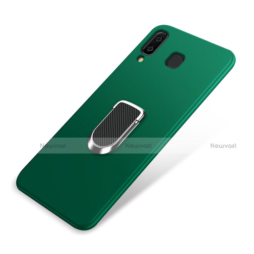 Ultra-thin Silicone Gel Soft Case Cover with Magnetic Finger Ring Stand for Samsung Galaxy A8 Star Green